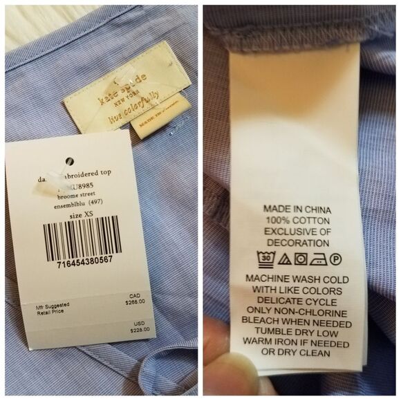 NWT|Kate Spade Blue Daisy Ruffle Blouse, XS - Picture 6 of 6